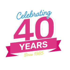 Metro Repro celebrating 40 years since 1985 badge